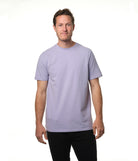 Male model wearing our "lilac sky" light purple t-shirt