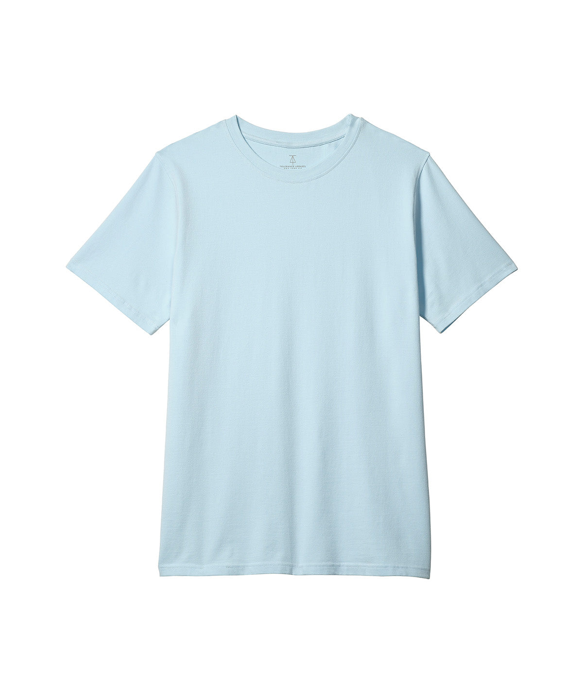 Lay down photo of our "breakwater" light blue t-shirt